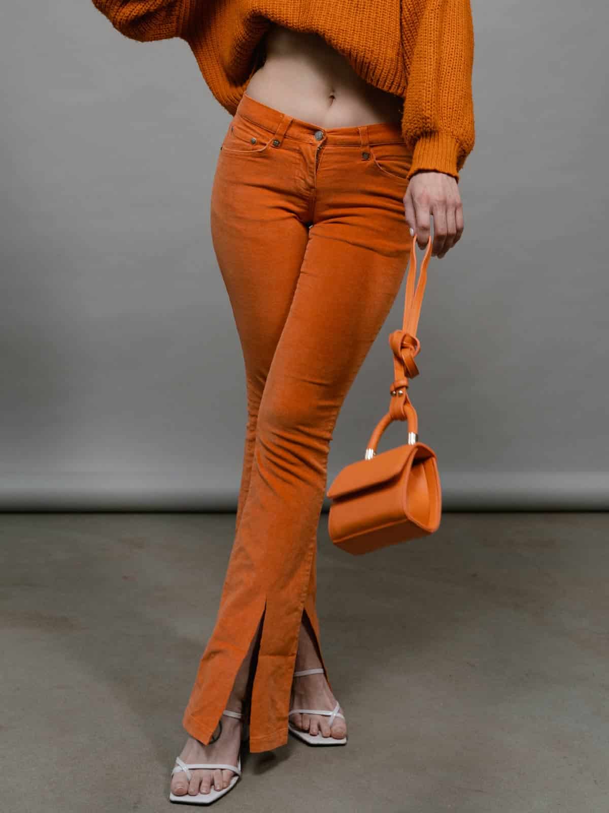 Etikashion 19 pantalon orange écoresponsable femme coupe évasée