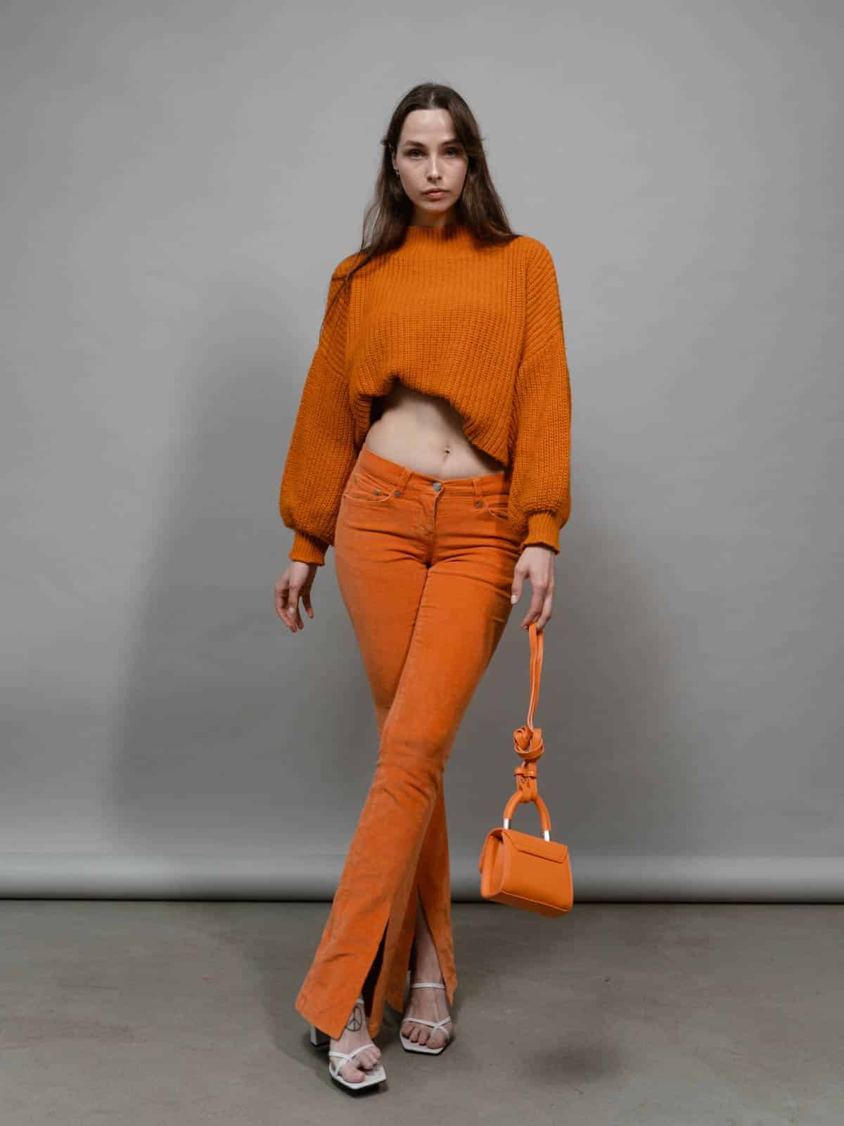 Etikashion 18 pantalon orange écoresponsable femme coupe évasée