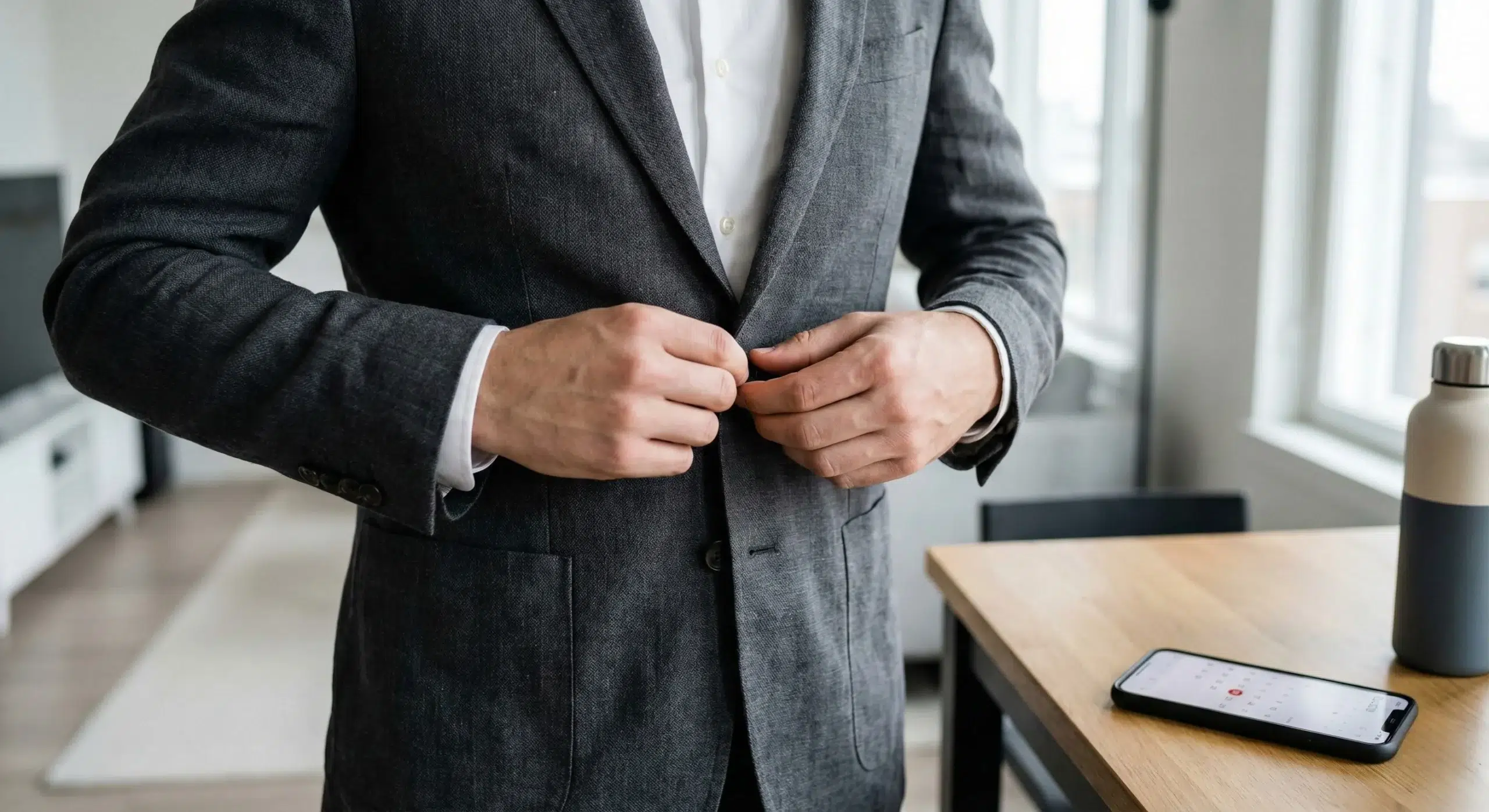 Etikashion 42 homme fermant le bouton de sa veste de costume etikashion