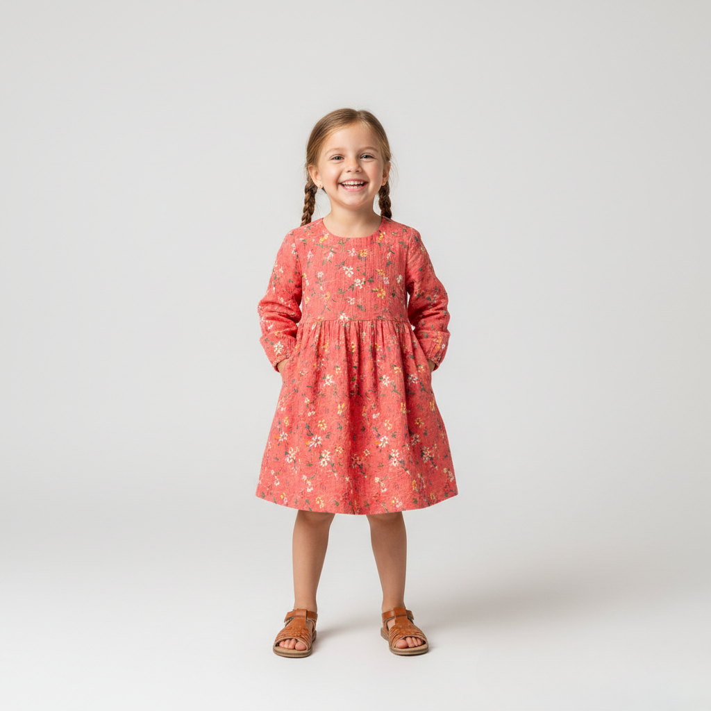 Etikashion 1 robe fille en lin écoresponsable rose à motifs floraux