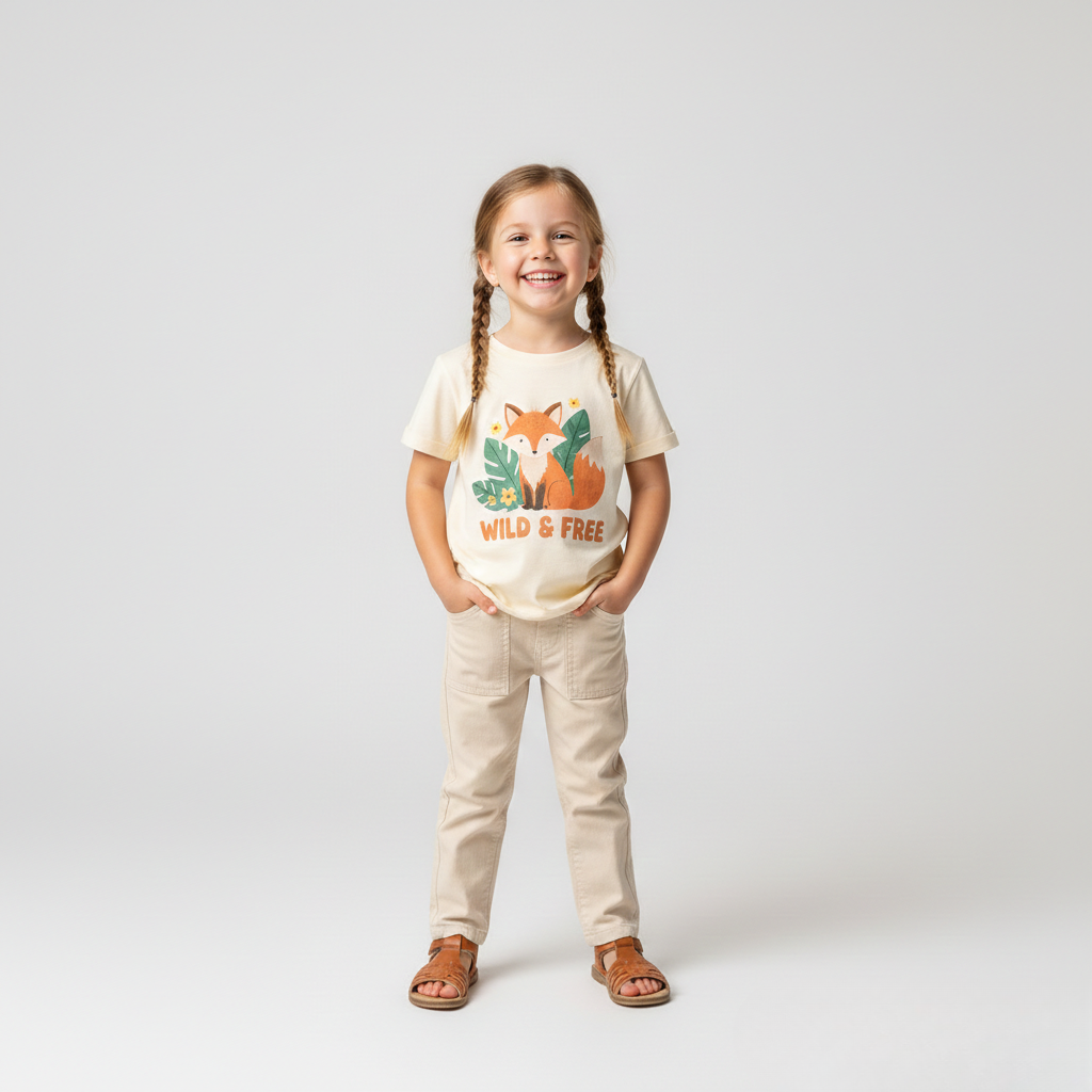 Etikashion 3 pantalon beige écoresponsable fille coton bio confortable vêtement enfant