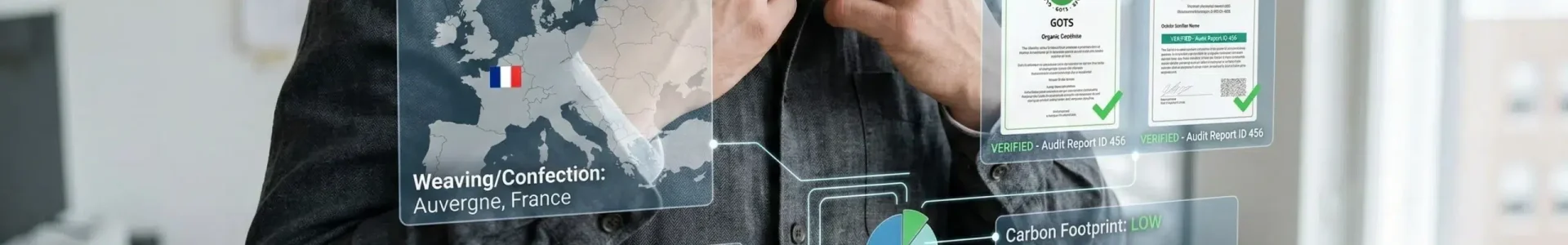 panneau digital montrant la transparence de nos matières premières éthiques